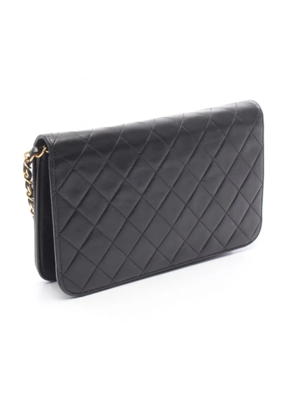 Chanel Shoulder Bag Quilted Full Flap Black Lambskin Push Lock Chain
